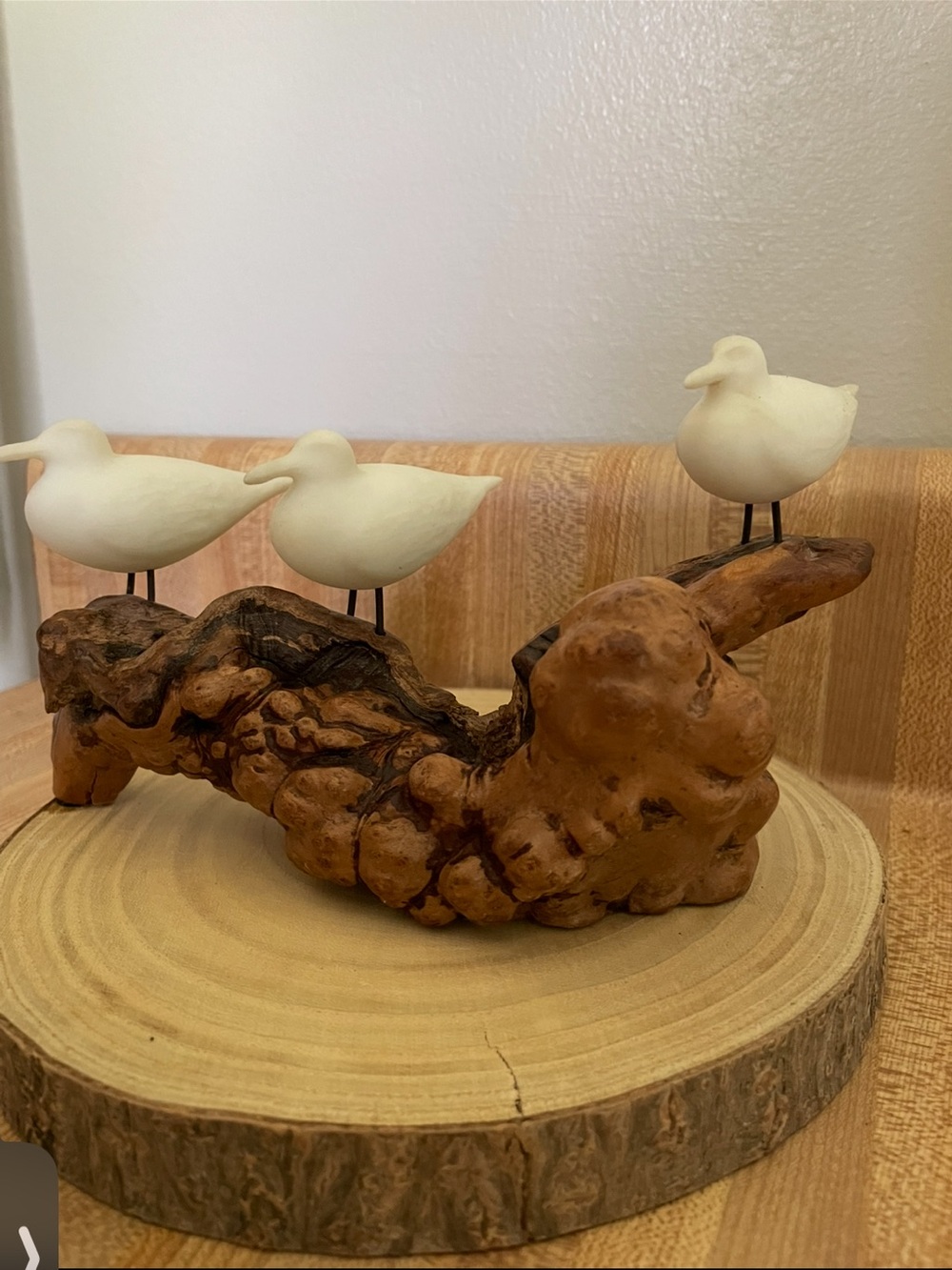 Coastal Sandpiper Trio Decorative Sculpture - White Sandpipers on Driftwood - Picture 2 of 8